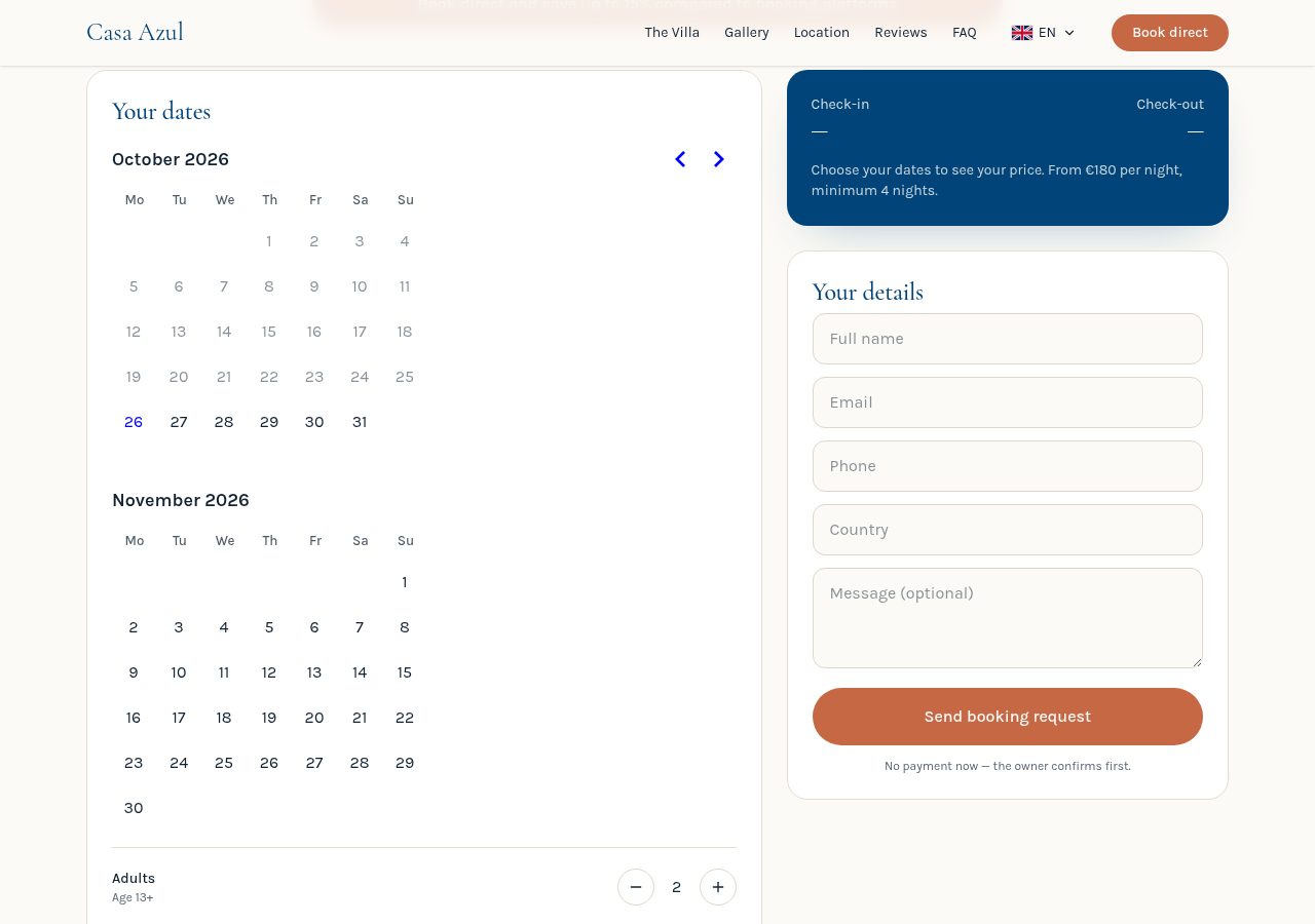 Booking calendar